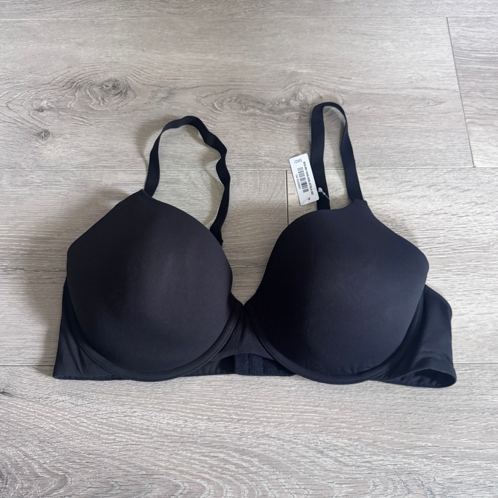 Nueskin Demi Bra Jet Black Underwire Adjustable Straps 38D NWT